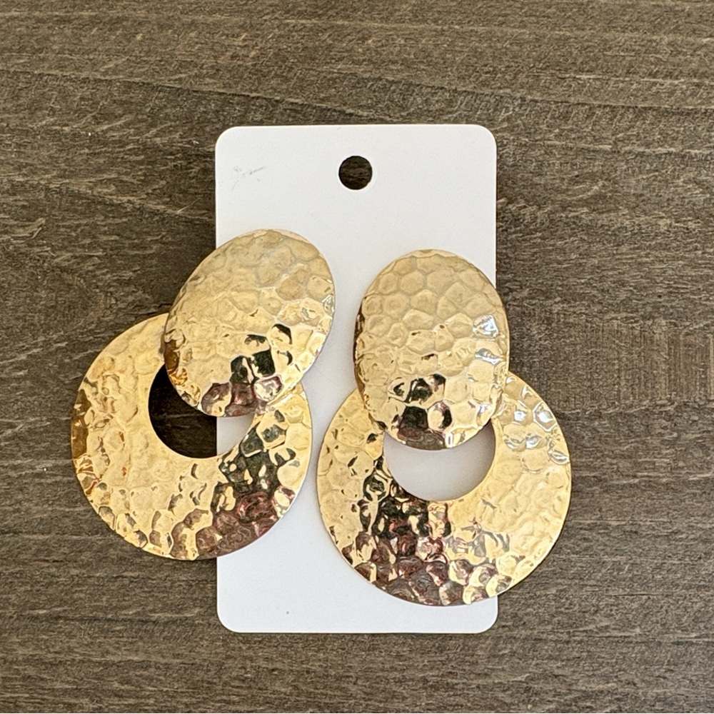 Vintage 1980s Large Gold Hammered Earrings